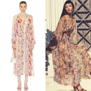 ZIMMERMANN Wonderland Button Midi Dress in Stripe Floral Sz 0P/ US 2P